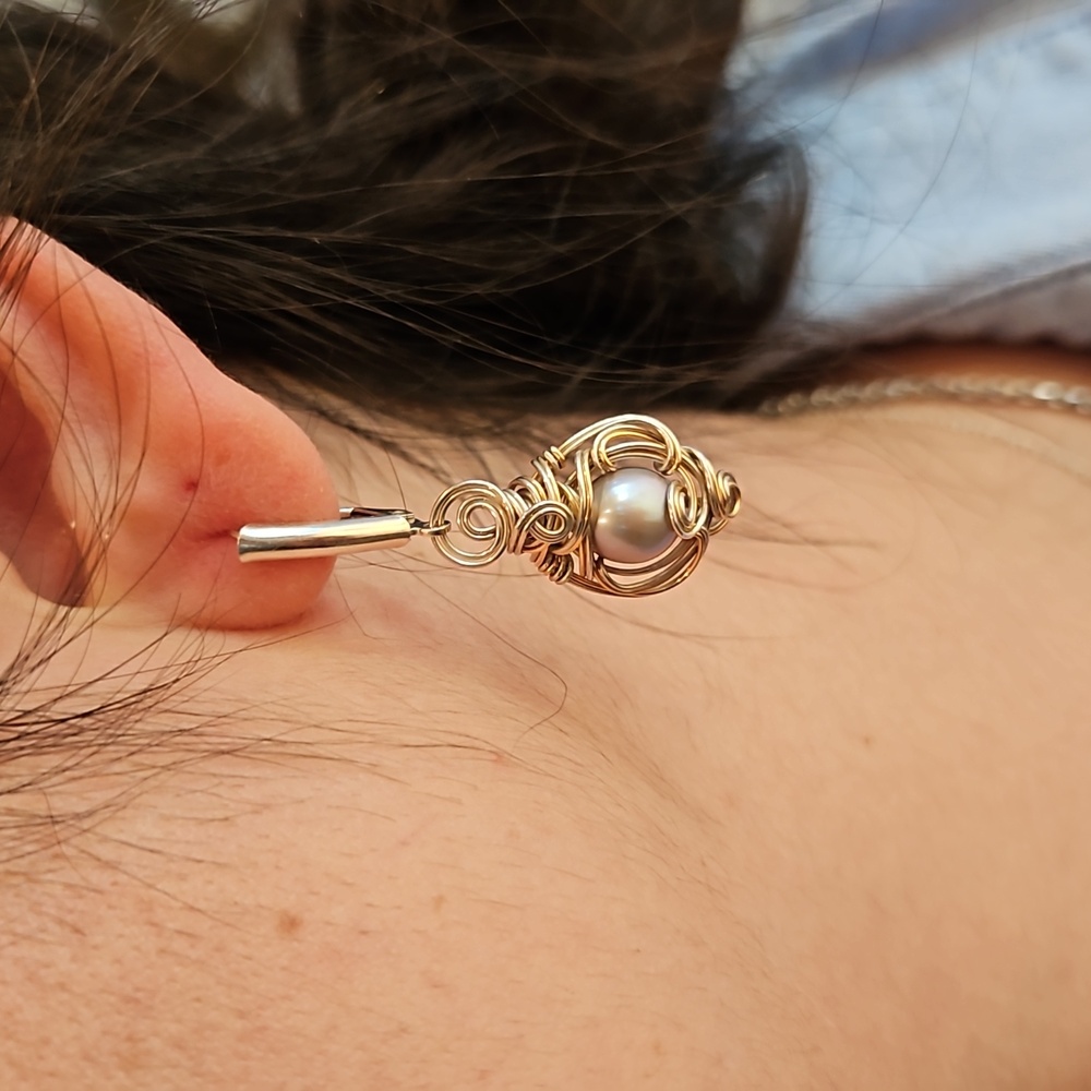 Gray pearl and sterling artisan earrings